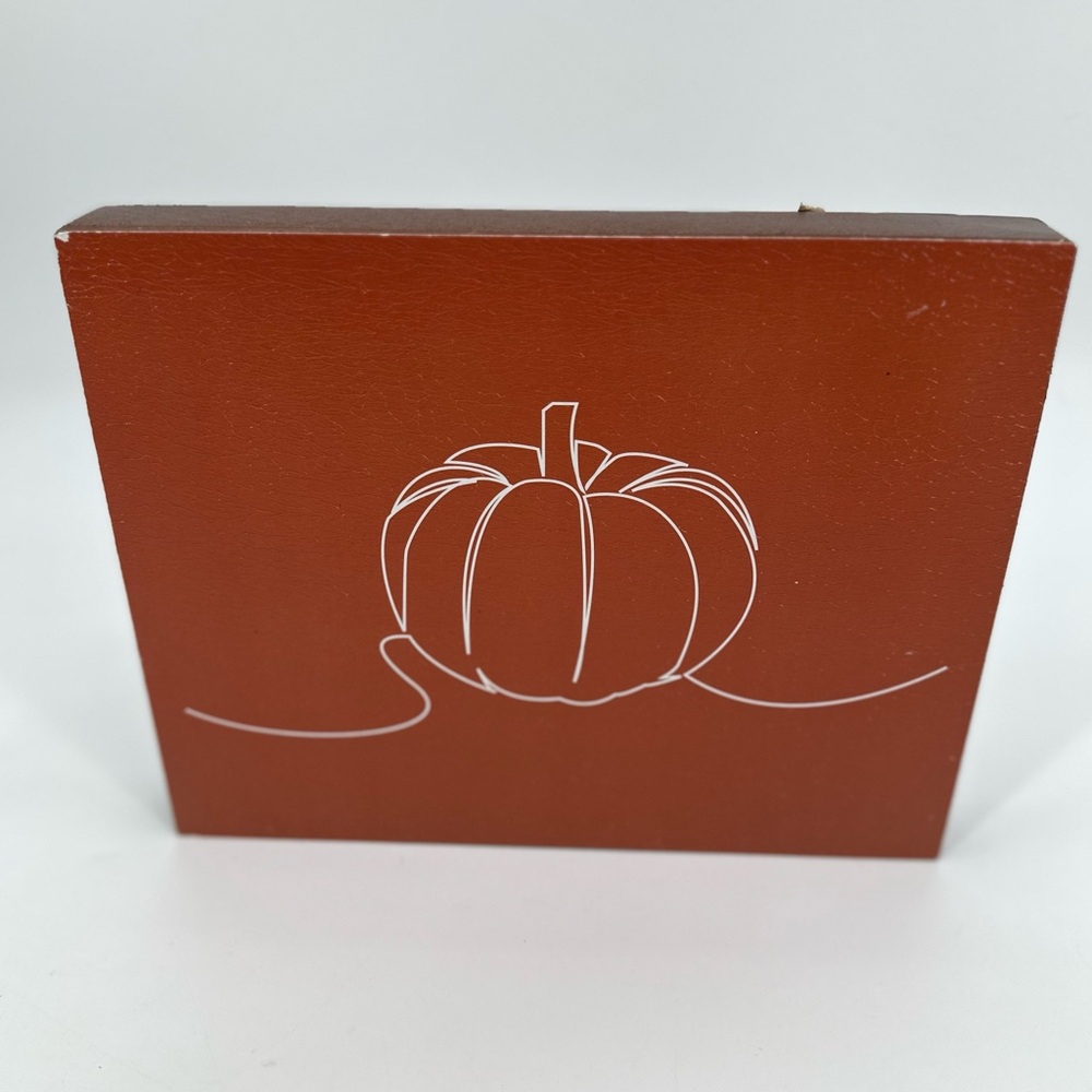 Pumpkin Wood Block Sign Wall Art Orange Minimal Orange Fall Autumn Rustic READ